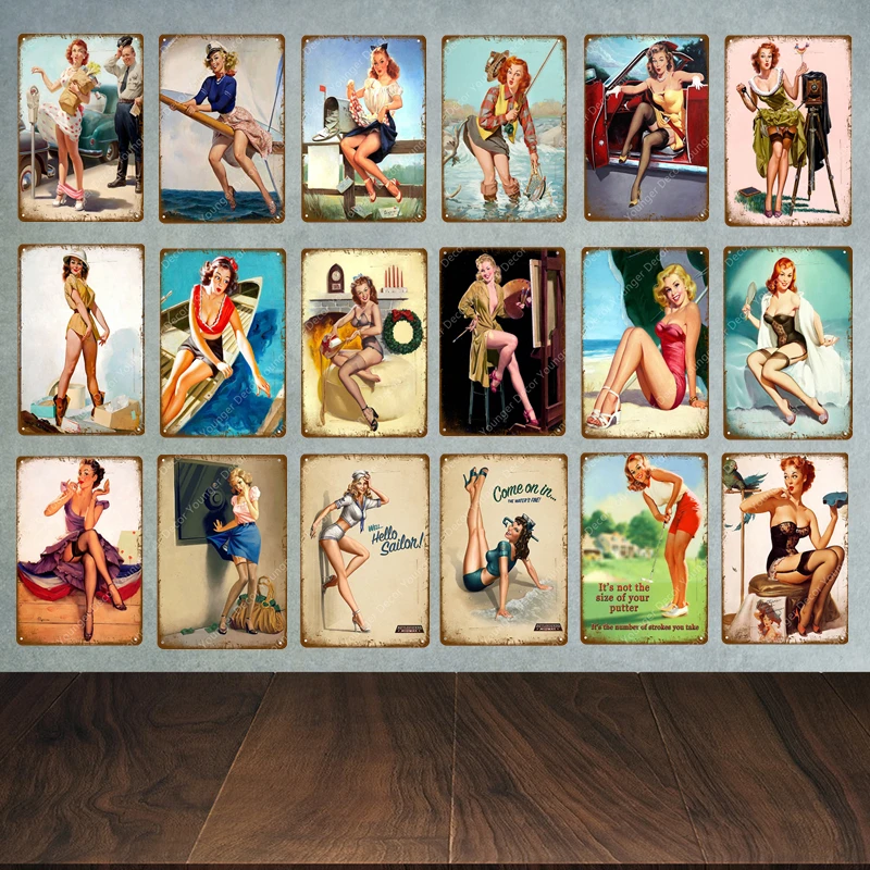 Постер для девушки Pin Up металлический плакат жестяные знаки винтажное