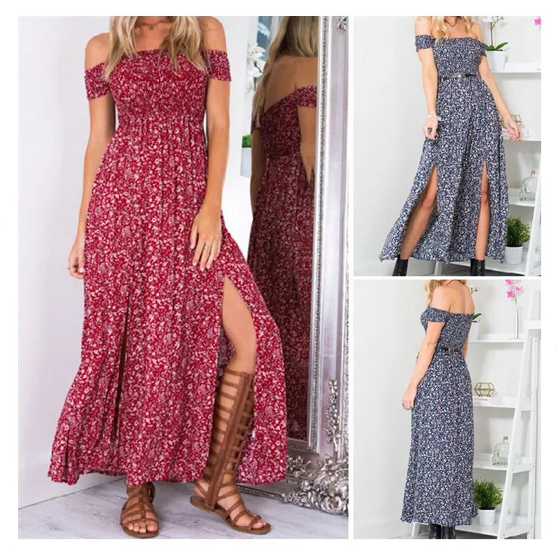 Женский облегающий сарафан с открытыми плечами длинный бордовый цветочный для