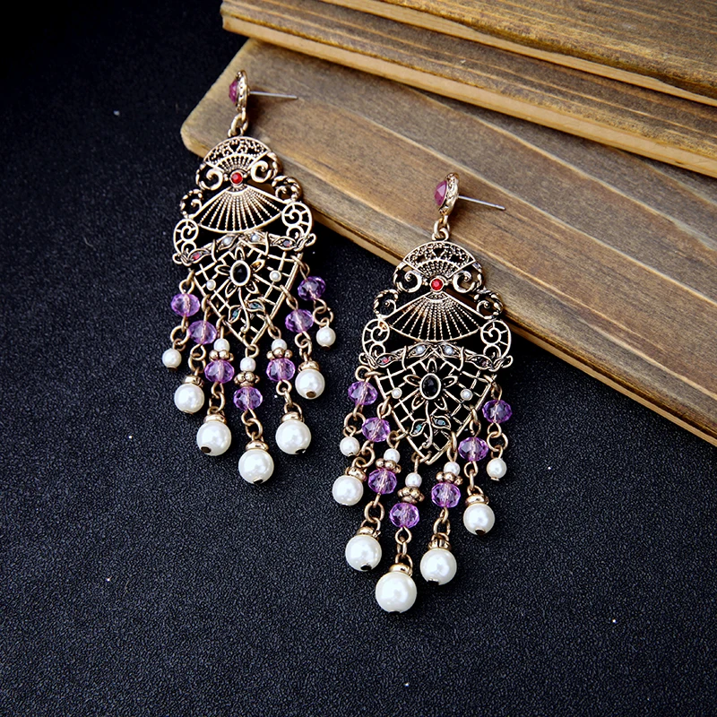 Boho Стиль Vintage Античное Золото Цвет Индии Заявление Серьги Ретро Нация Розовый