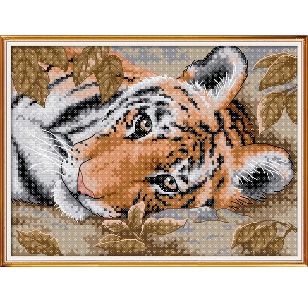 

NKF A Lying Tiger Animal Cross Stitch Kits 11CT 14CT Chinese Cross Stitch Pattern Embroidery Needlework Set for Home Decor