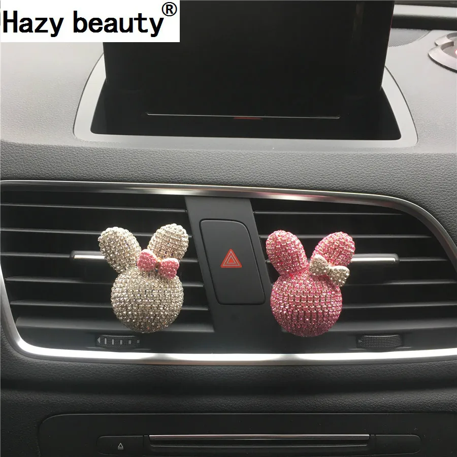 

Hazy beauty Rhinestone cute rabbit Shape Diamond bow perfume car air freshener Car Parfume Car-styling
