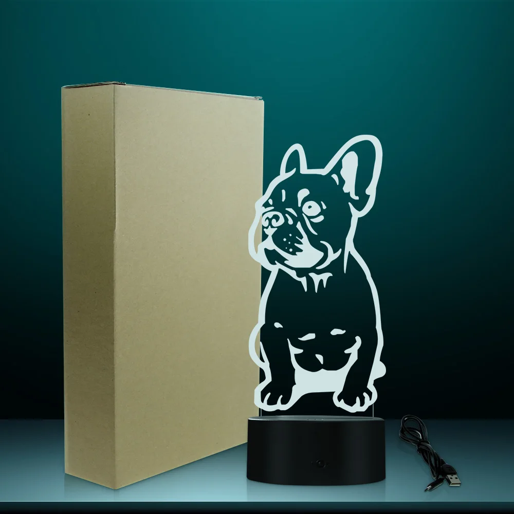 3d эффект в форме французского бульдога дизайнерская визуальная лампа 3D
