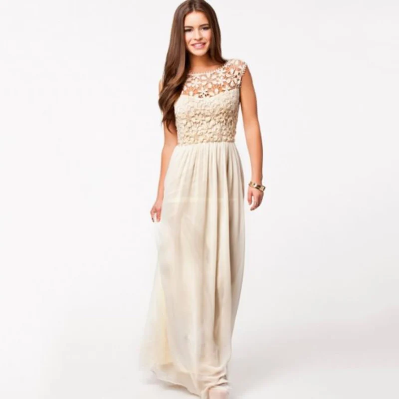 Женское кружевное платье с открытой спиной летнее макси без рукавов вечерние