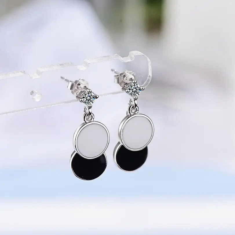 Новый циркон черный белый цвет круглые серьги подвески для женщин трендовые