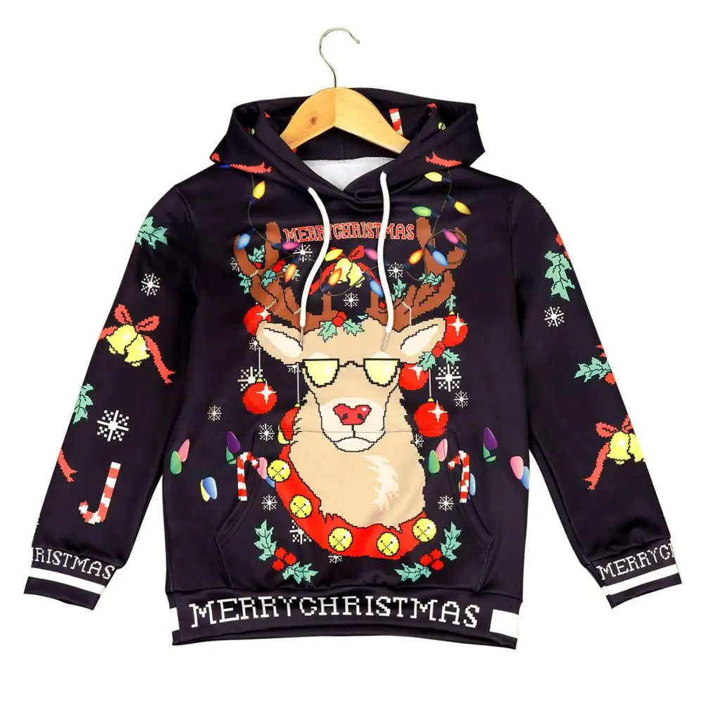 hoodies with hat Костюм Санта Клауса детская одежда новогодний Рождественский костюм для мальчика Олень 3D печать толстовки кофты Необычные Косплей - Цвет: hoodies with hat
