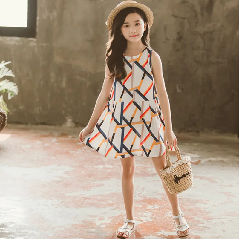 Платье для девочек с принтом летнее хлопковое платье модные детские вечерние