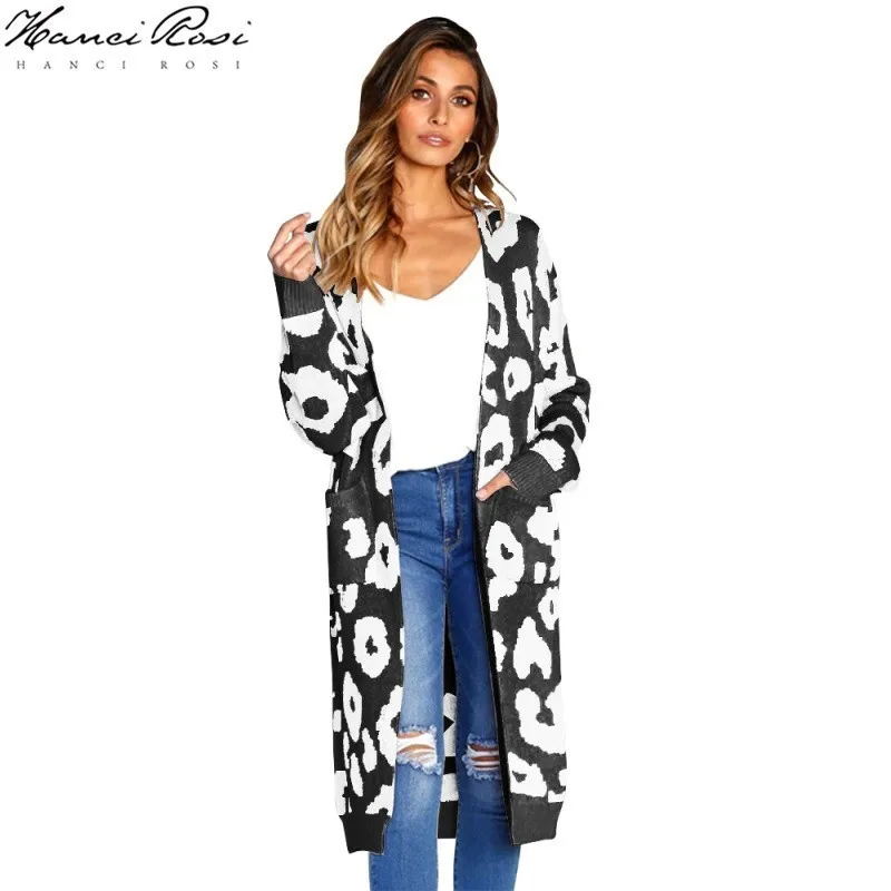 HANCI ROSI Леопардовый осенний женский кардиган Mujer Invierno 2019 свитер для женщин длинный