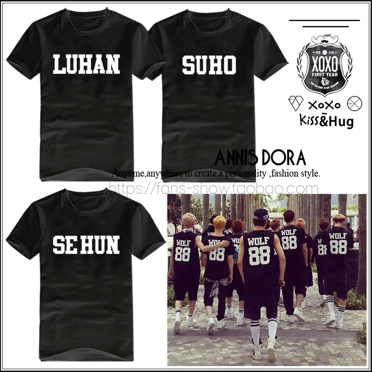 KPOP EXO XOXO KISS& HUG FIRSTYEAR WOLF 88 KRIS XIUMIN LUHAN CHEN TAO D.O. Футболка с короткими рукавами BAEKHYUN CHANYEOL KAI SEHUN