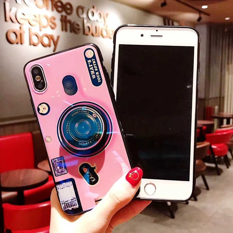 Case For Xiaomi Mi 8 lite case Retro Camera pattern soft TPU Silicone Cute Cover Hidden Stand Holder |