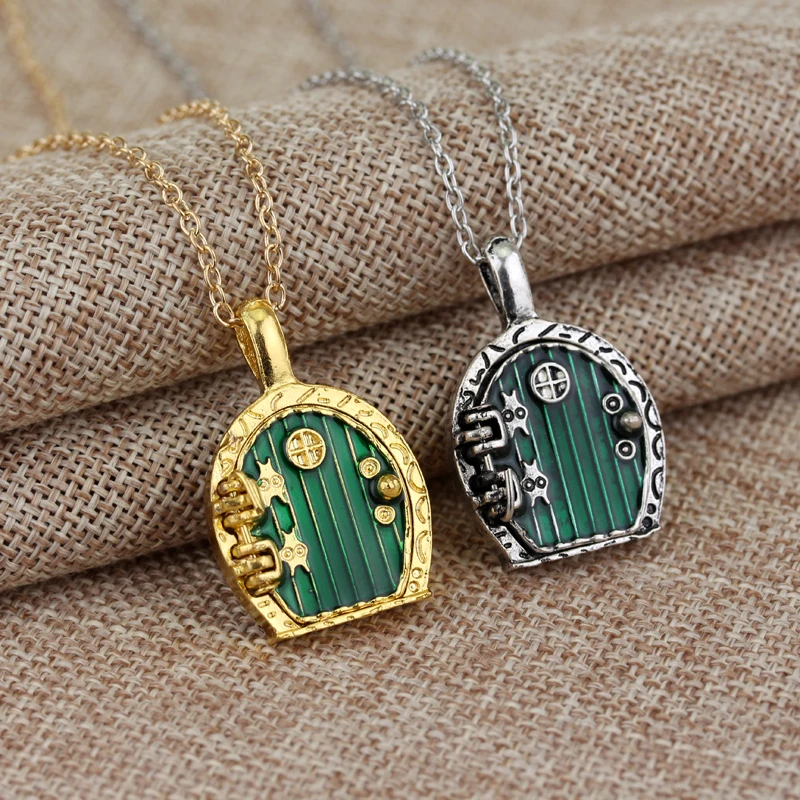 Сказочный дверной медальон Ожерелье Подвеска из сплава Bilbo Baggins винтажный Ретро зеленый кулон высокое качество подарок для фанатов фильм ювелирные изделия