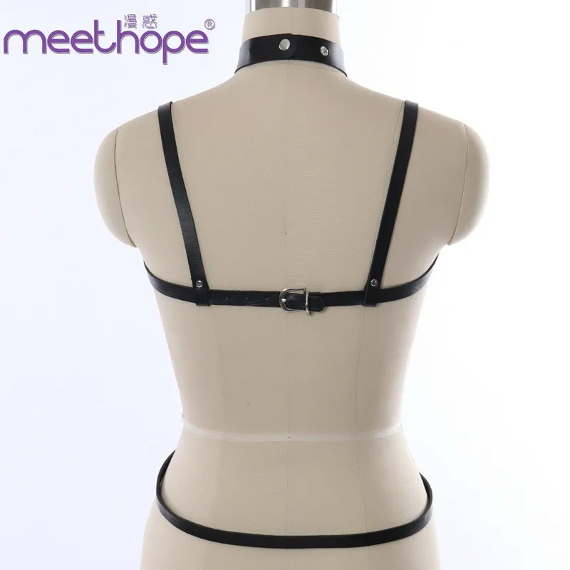 Эротическое нижнее белье из искусственной кожи Бандажное с лямкой на шее