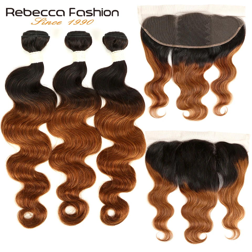 Rebecca Ombre пряди с фронтальной двухцветной 1B/99J 1B/27 1B/30 цветов Бразильская волна тела