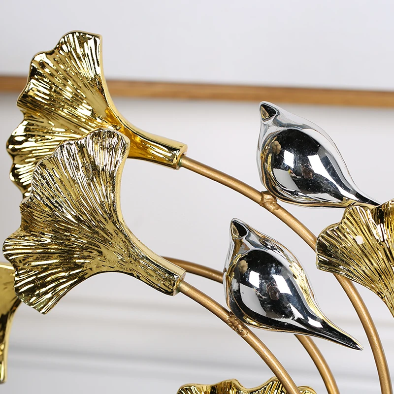Luxury Gold Resin Ginkgo Leaf Metal Plant Figurines Home Furnishing Decoration Crafts Hotel Livingrroom Fengshui Desk Ornaments