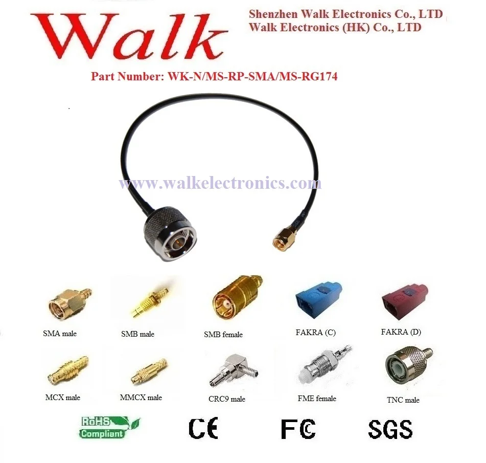 

N male RP-SMA male rg174 cable, N SMA rg174 cable, N connector cable, sma wifi antenna cable