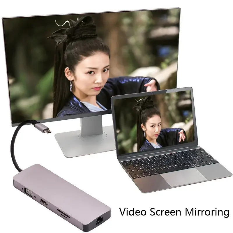 9 в 1 Тип C для доставки питания 4 K видео Hdmi TV VGA 1000 Мбит/с гигабитный кабель Ethernet LAN