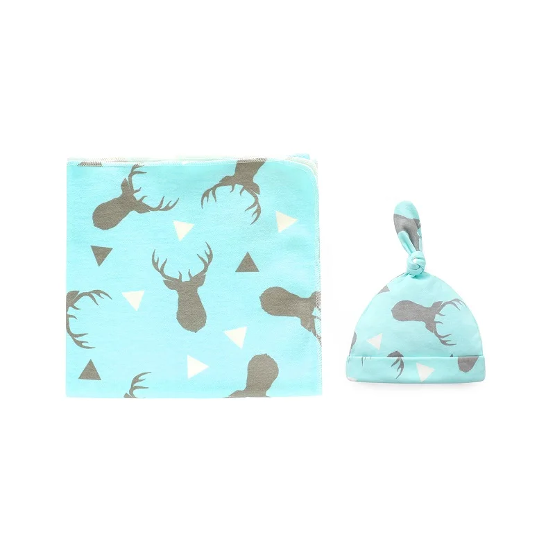 Grey Deer 1 комплект для новорожденных от 0 до 6 месяцев, муслиновое одеяло для пеленания+ шапочка для маленьких мальчиков и девочек, спальный мешок для младенцев - Цвет: Grey Deer