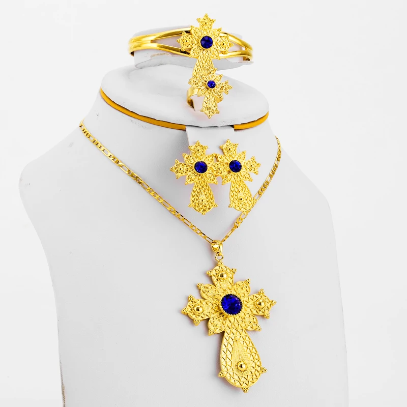 Эфиопский крест кулон Дубай набор украшений для женщин Золотой Цвет