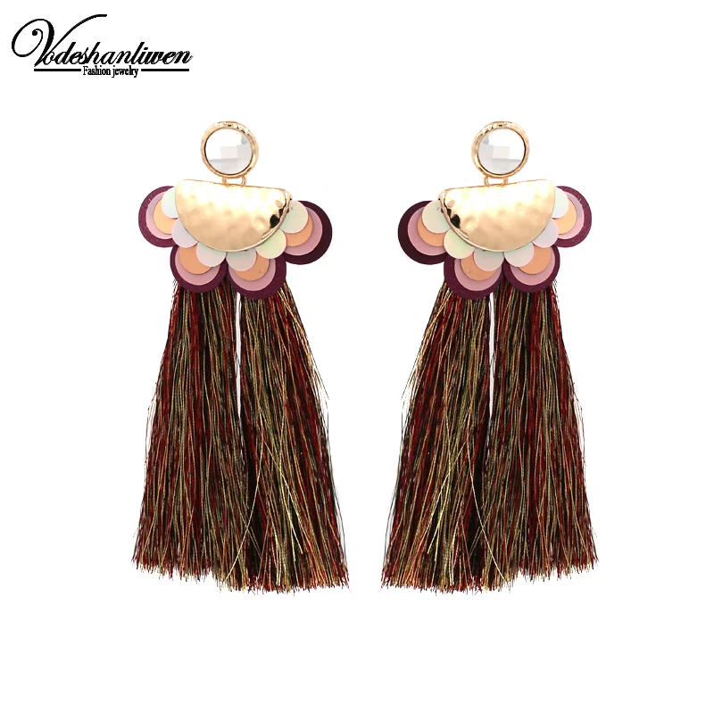 Vodeshanliwen Лидер продаж брендовые длинные серьги с кисточками новые богемные