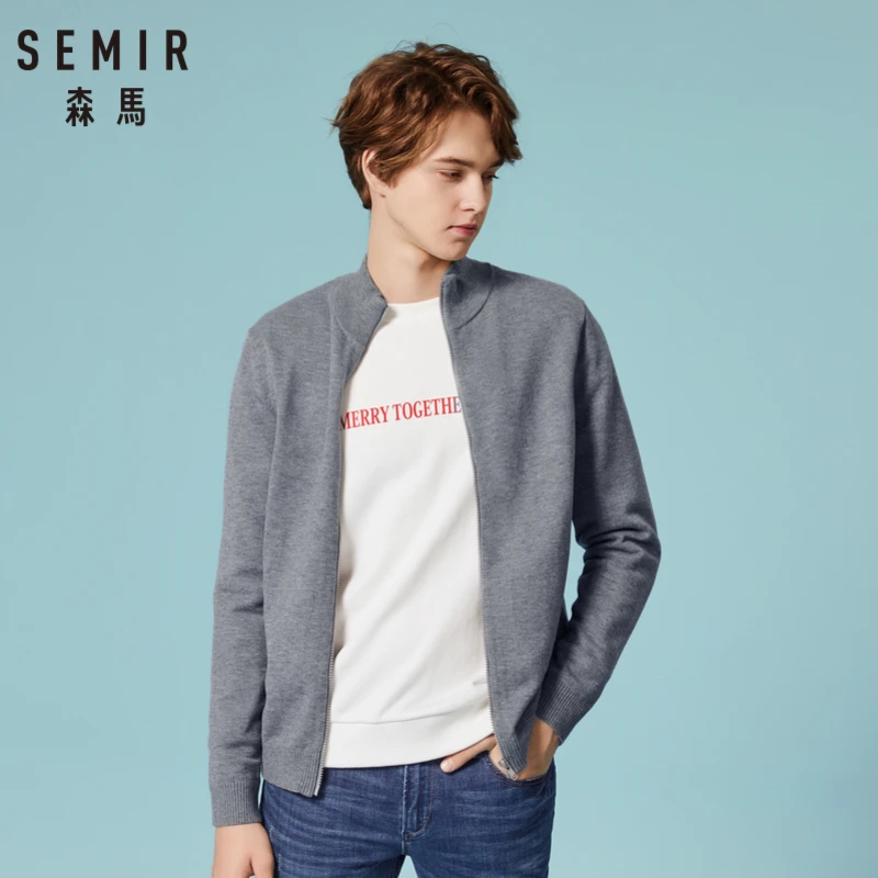 SEMIR Мужской мягкий вязаный кардиган на молнии Ребристый Кардиган со стоячим