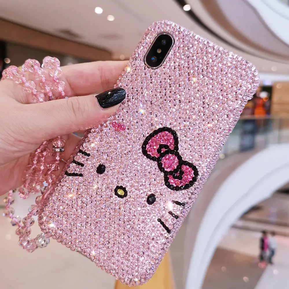 Для iphone XS max XR X роскошный блестящий розовый чехол с бриллиантами Kitty для 8 plus 6 S 6Sp 7 p