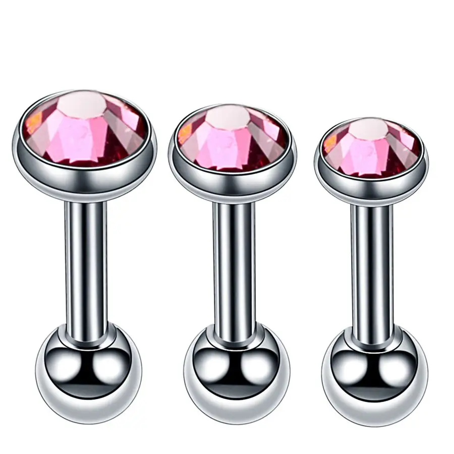 3pcs/lot Steel Crystal Ear Cartilage Helix Bar Ear Stud Piercing 16G Earring Piercings Lobe Cartilage Barbell Sexy Girls Jewelry - Окраска металла: Silver v Rose