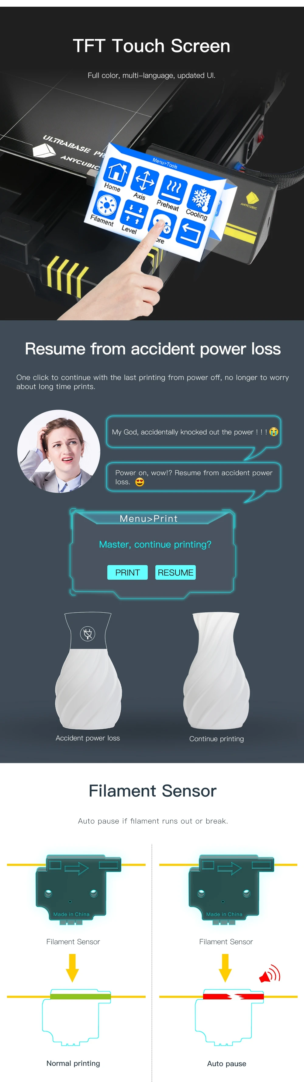 ANYCUBIC Chiron 3d принтер с зажимами огромный объем сборки автоматическое выравнивание PLA нити FDM 3d принтер impressora 3d