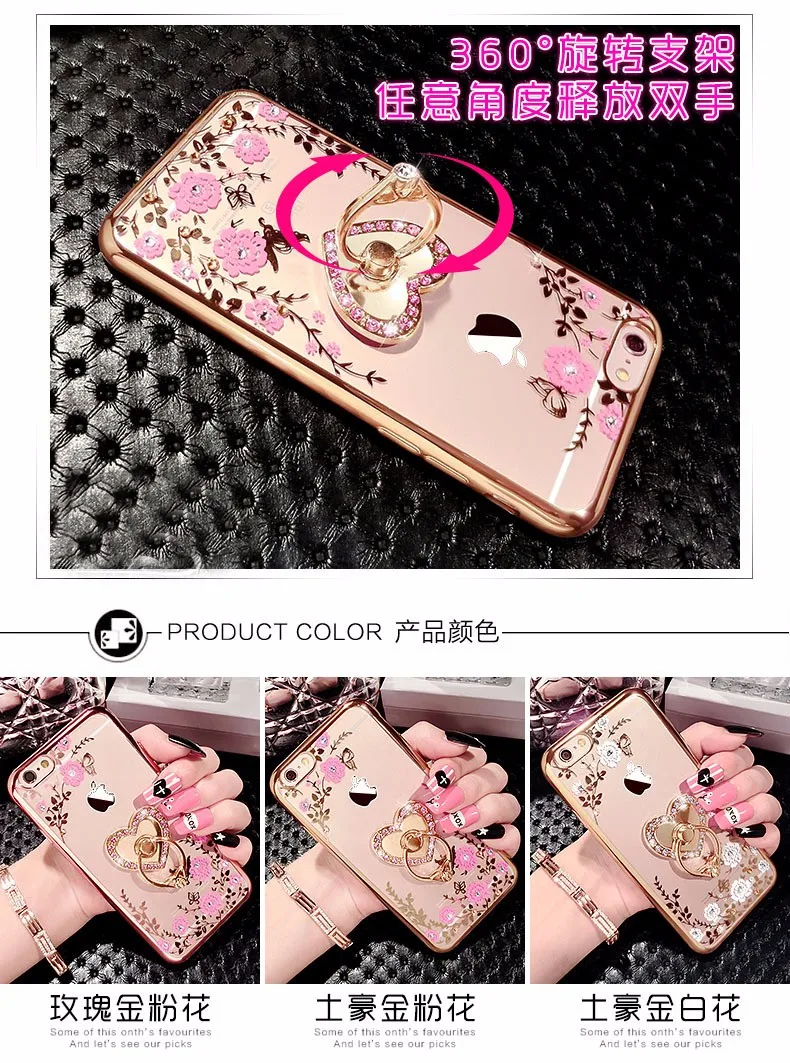 Kerzzil Bling Diamond цветочный держатель чехол для телефона для iPhone 7 6 6S Plus мягкий TPU прозрачный чехол для iPhone X XR XS Max 8 7 Plus 5 SE