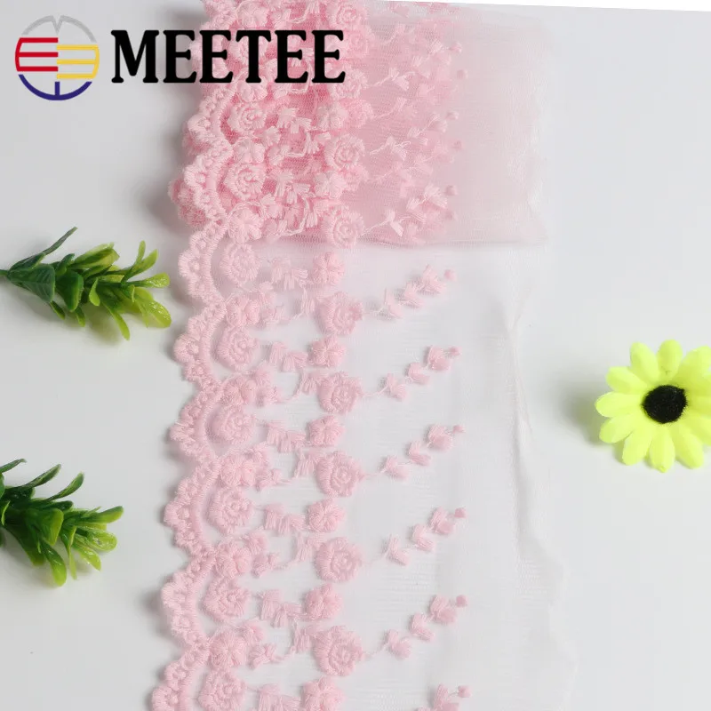 Новинка MEETEE 5 ярдов розовая кружевная Цветочная вышивка Текстиль и аксессуары