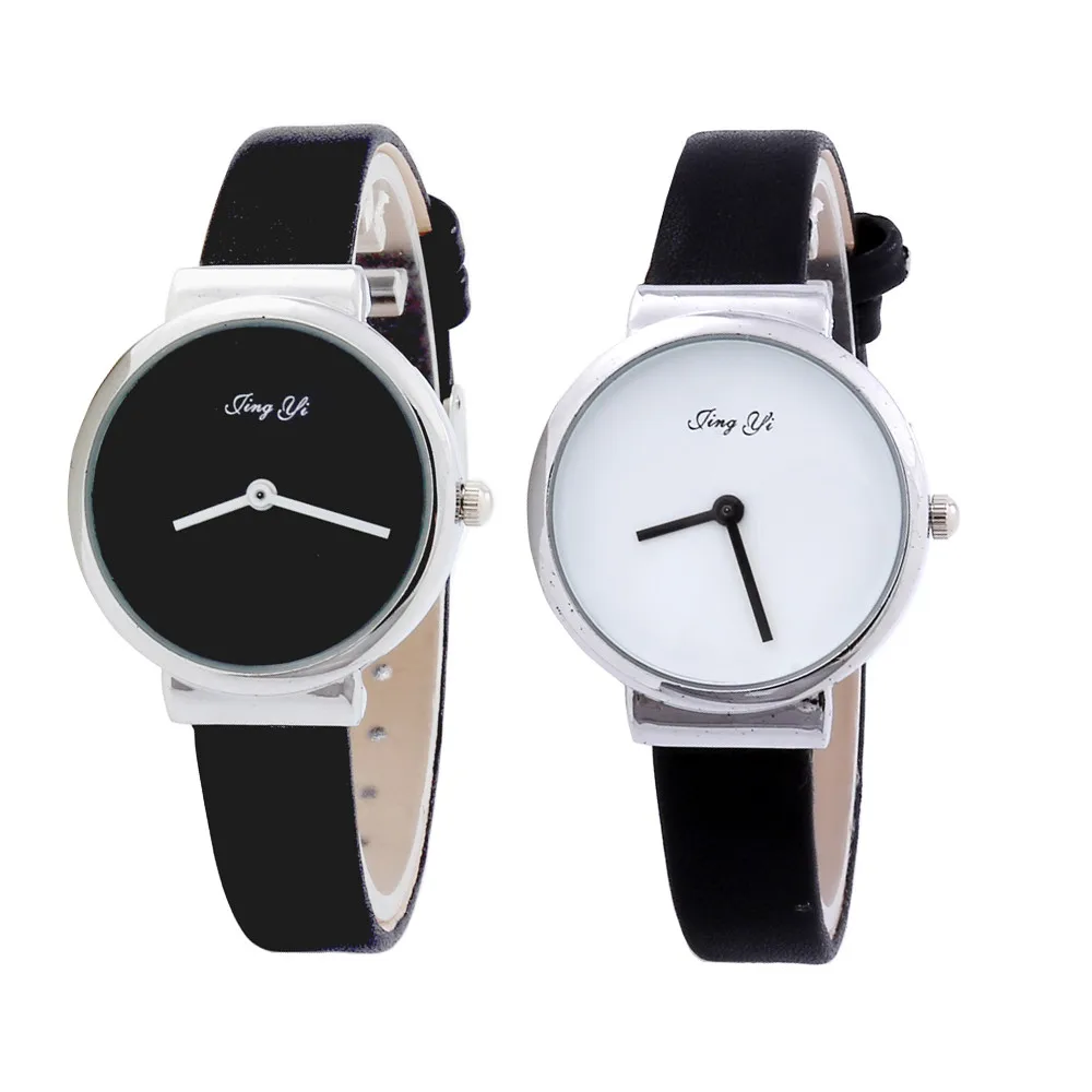 Мужские Простые Модные кварцевые кожаные Наручные часы черные белые Reloj de hombre