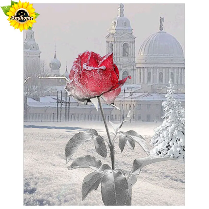 YIKELA Diamond embroidery snow rose flower diy diamond painting cross stitch full square drill mosaic 5d needlework SY | Дом и сад