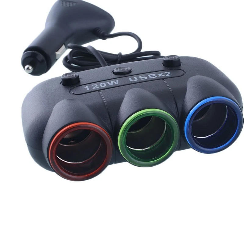 Автомобильное зарядное устройство с двумя USB-портами и тремя прикуривателями 12 В