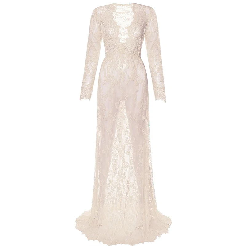 Beige Модное платье для беременных, кружевное платье для беременных, платье для фотосессии, летнее платье для беременных плюс - Цвет: Beige