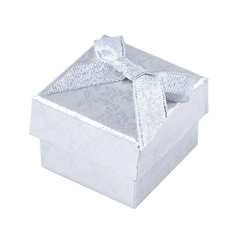

24pcs/lot 43x43x32mm Valentines Day Presents Packages Square Cardboard Ring Gift boxes with Bowknot Outside and Sponge Inside