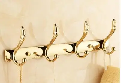 4 hooks Набор аксессуаров для ванной комнаты, Золотой квадратный держатель бумаги, полотенцесушитель, мыльница, вешалка для полотенец, стеклянная полка держать полотенец для ванной набор - Цвет: 4 hooks