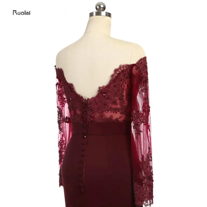 Женское платье Русалка с длинным рукавом заниженной спиной|neck applique|burgundy long