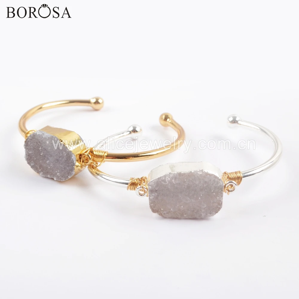 BOROSA 1 шт. Модный Золотой/Серебряный цвет натуральный агат Друза Овальный