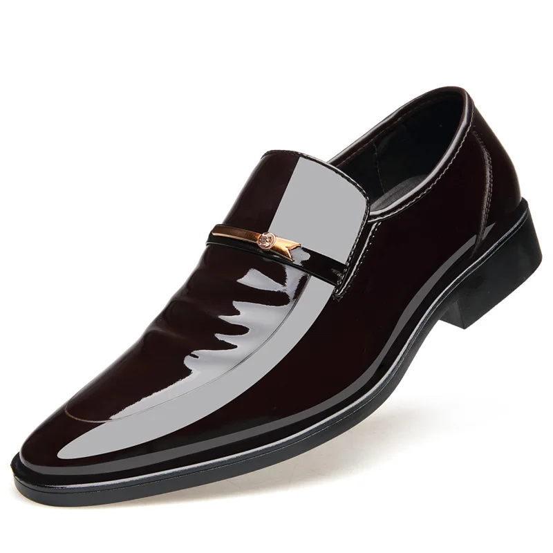 Brown dress shoes Merkmak/Винтажные дизайнерские туфли-оксфорды из лакированной кожи для мужчин; модельные туфли; Мужская официальная обувь с острым носком; деловые свадебные туфли - Цвет: Brown dress shoes