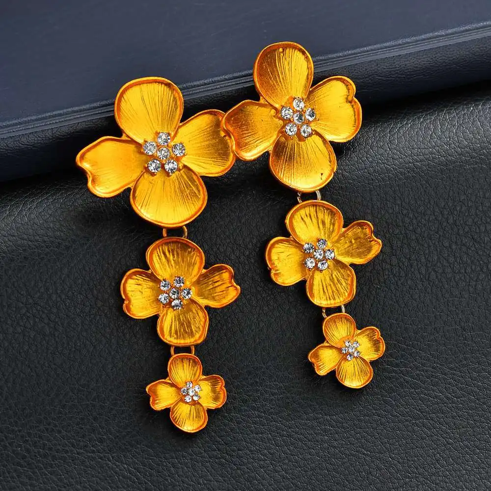 2018 Exaggeration Long Big Flower Dangle Earrings For Women Fashion Trendy Boho Style Crystal Drop Jewelry Brincos | Украшения и