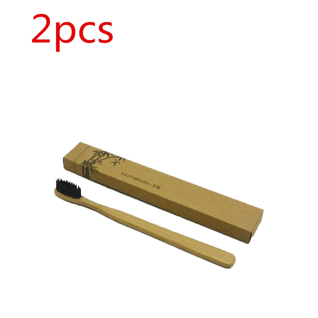 2pcs 1/2 шт бамбуковая зубная щетка Новинка деревянная зубная щетка мягкая щетина бамбуковое волокно деревянная ручка мягкие средние кисти Защита зубов - Цвет: 2pcs