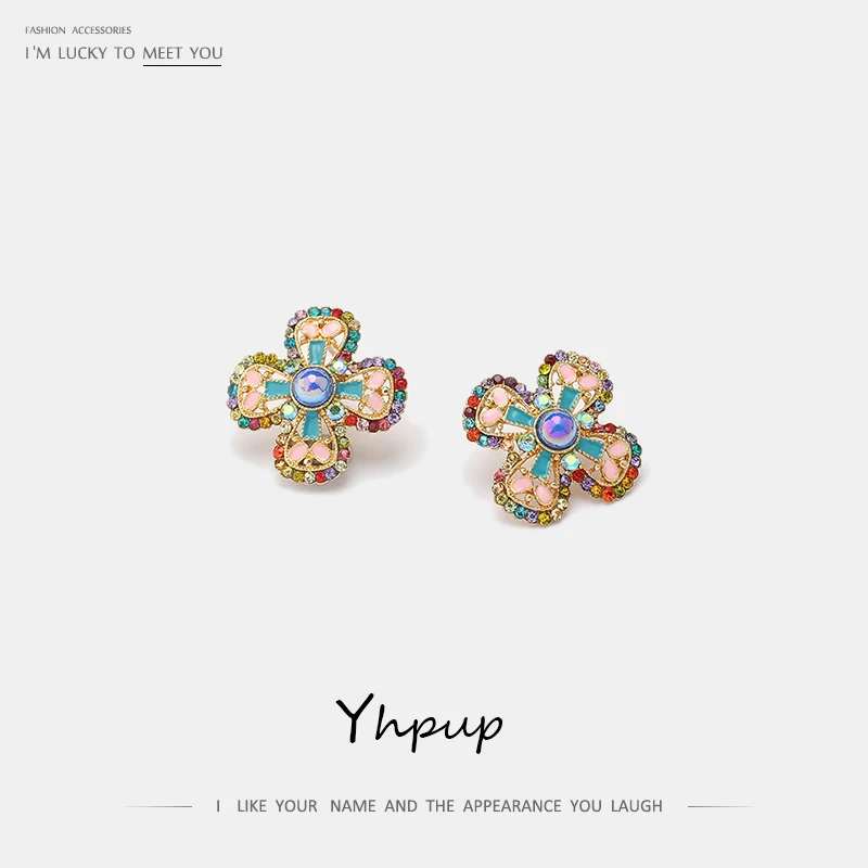 Yhpup модные красочные с крестом эмаль элегантные серьги-гвоздики горный хрусталь