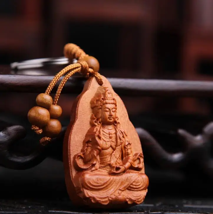 Китайский персиковый резной буддизм Сидящая богиня лотоса милости Кван-Инь