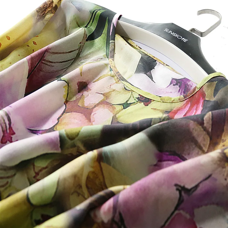 Чернильные цветы 2019 Весна и лето новое шелковое платье тутового шелкопряда со