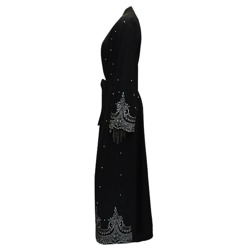 2019 Черный Кафтан с жемчугом абайя Дубай турецкий исламский мусульманский хиджаб