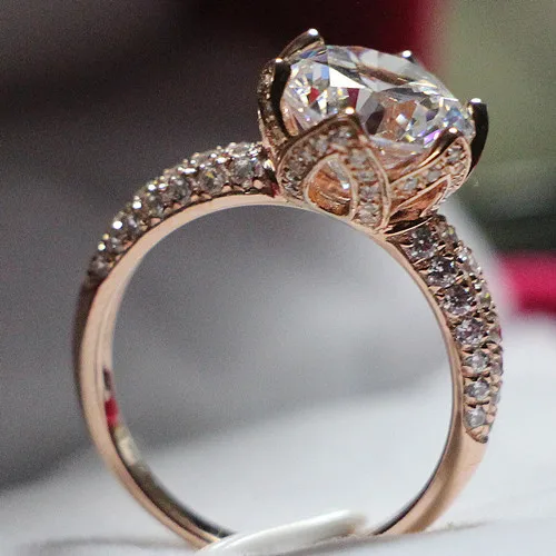 

Moissanite Diamond Ring Rose Gold 18K Lotus Ring Awesome Jewellery Paved 4Ct Fine Jewelry Engagement Big Diamond Ring Luxury