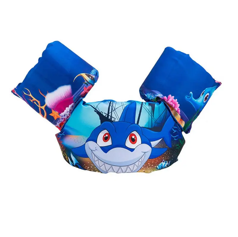 Dark Blue Shark Hot Toddler Life Jacket Kids Swim Vest Arm Bands Swimming Buoyancy Aid Pool Wear Float Safe - Цвет: Dark Blue Shark
