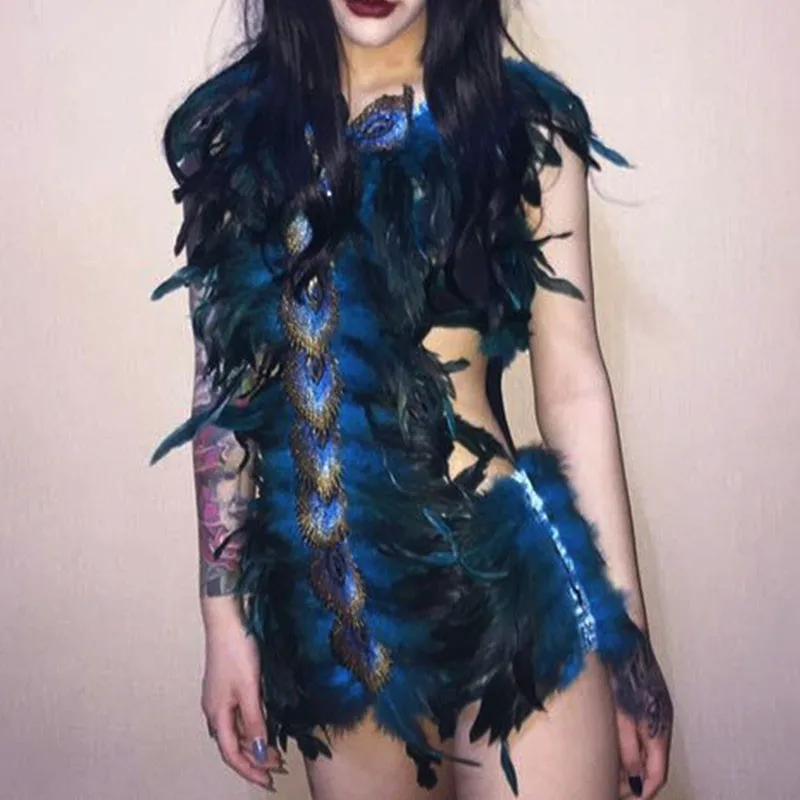 Модные 100% настоящие комбинезоны с перьями павлина Блестящие Блестки вышивка