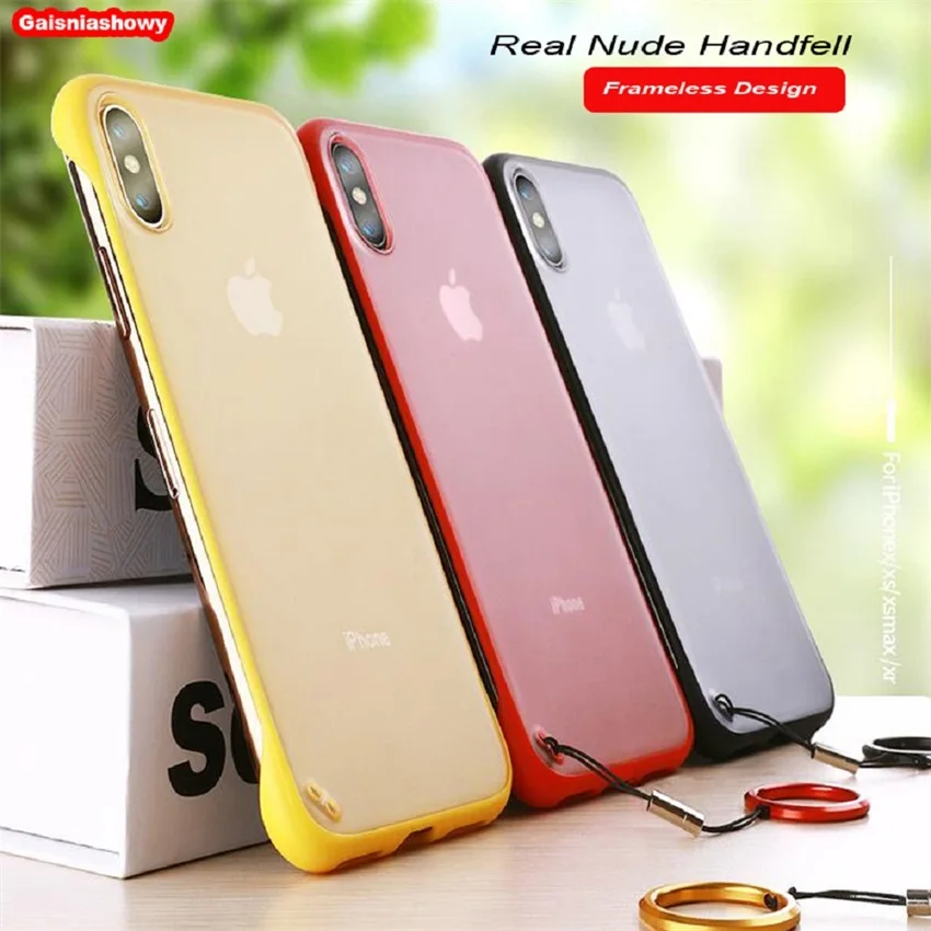 Frameless Matte Case For iPhone 7 8 6 6s Plus Transparent Hard PC Cover for X XS Max XR With Finger Ring Lanyard Cases |