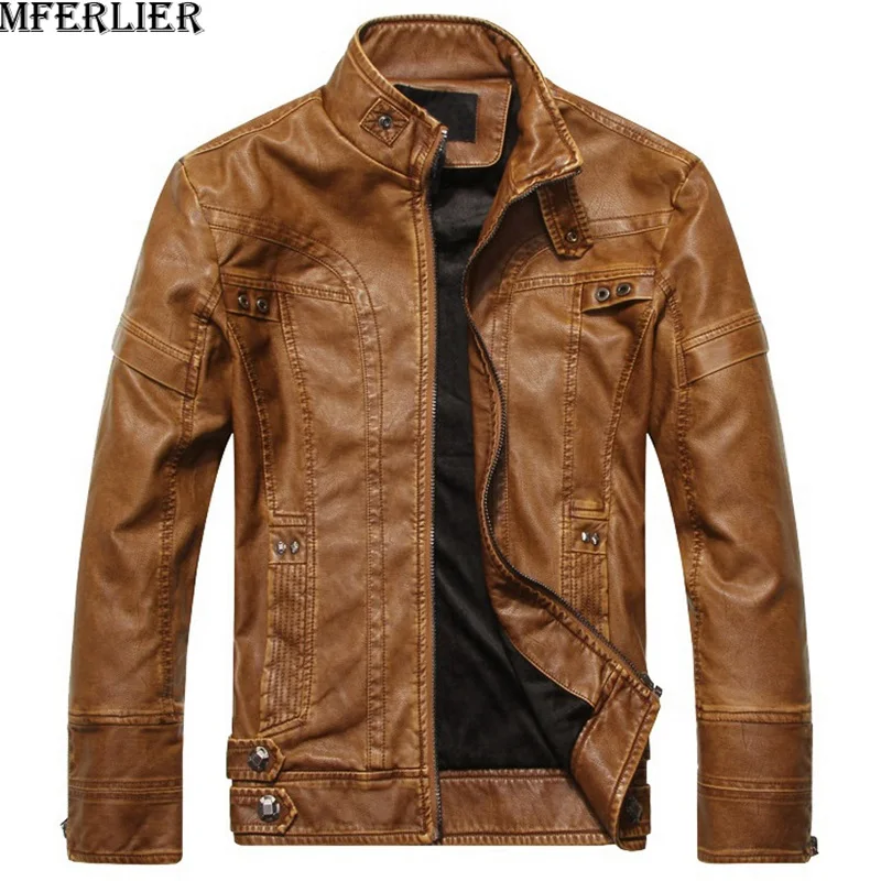 MFERLIER осень зима высокое качество для мужчин Куртки из искусственной кожи с