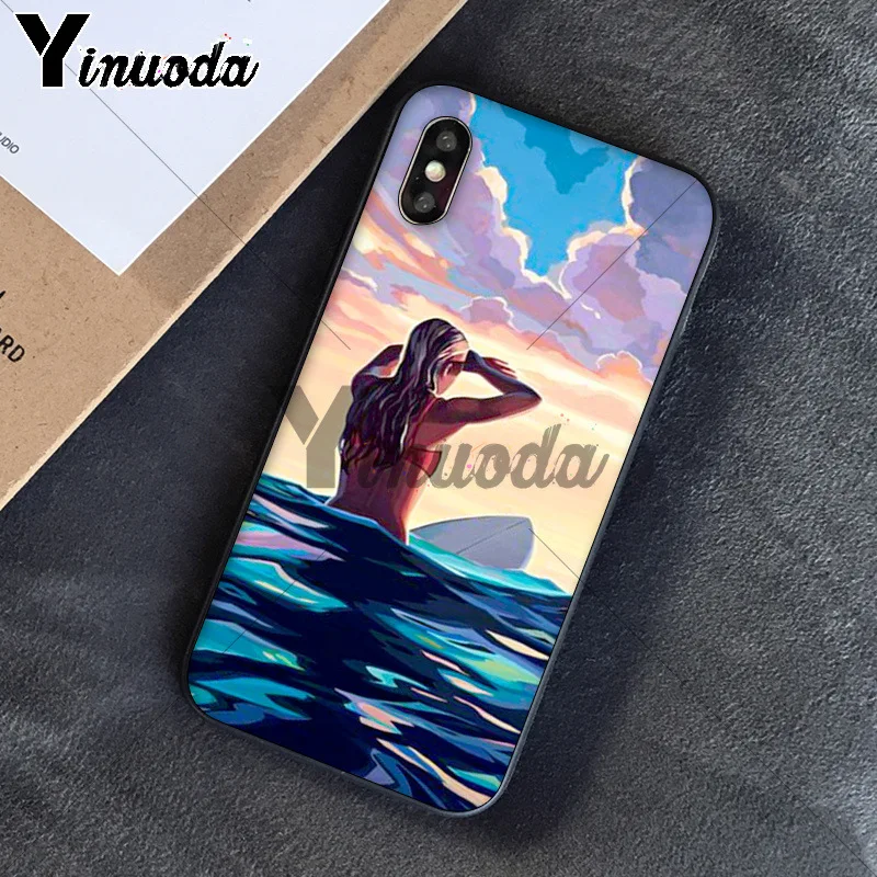 11pro MAX surfboard surf art Girl черный мягкий чехол для телефона Apple iPhone 8 7 6 6S Plus X XS 5 5S SE XR чехлы