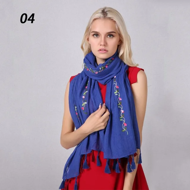 04 Diamond Blue Sparsil женский весенний хлопковый льняной шарф с вышивкой, летний длинный большой шарф с кисточками, мягкий головной платок, хиджаб, летняя пляжная шаль - Цвет: 04 Diamond Blue